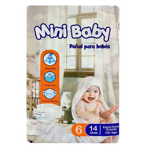pañales talla xxg +13kg mini baby 14 und
