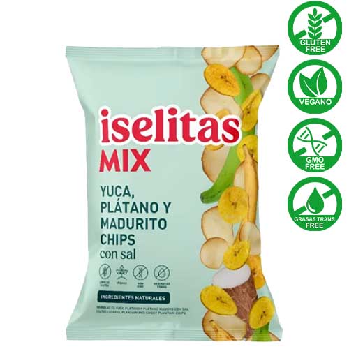 yuca platano y maduritos chips con sal iselitas 220g