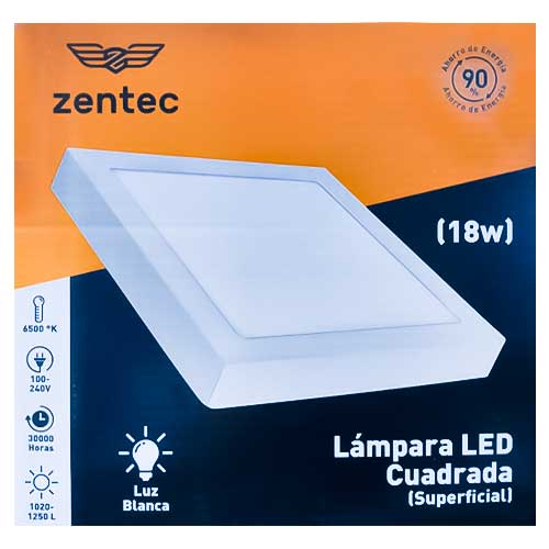 TuZonaMarket - Lampara Led Superficial Cuadrada 18W Zentec