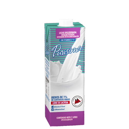 leche descremada deslactosada uht purisima 1l