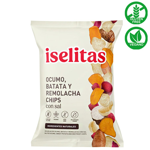 ocumo, batata y remolacha chips con sal iselitas 180g