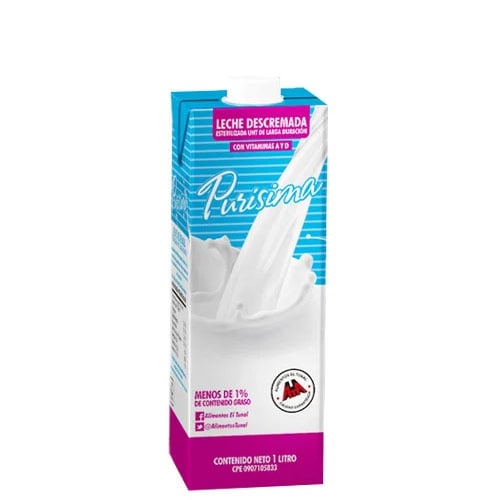 leche descremada uht purisima 1l
