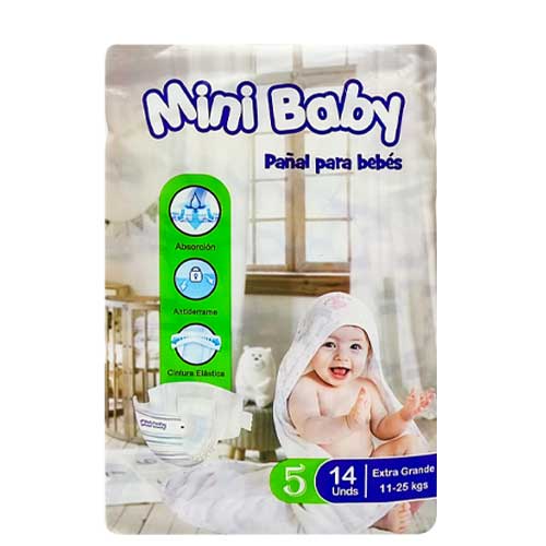 pañales talla xg 11-25kg mini baby 14 und